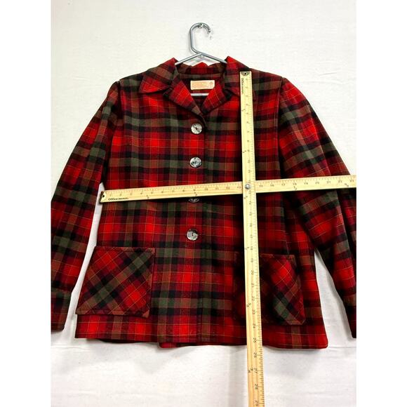 Pendleton Jacket Womens 16 Red Green Plaid Wool Pleated Long Sleeve Button Front - Picture 12 of 12